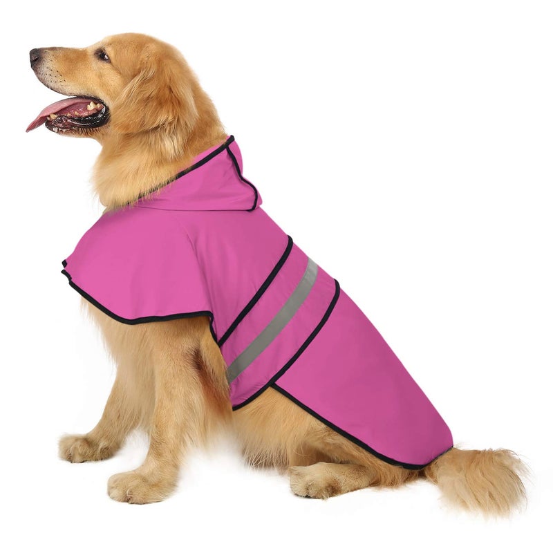 HDE Dog Raincoat Jacket Reflective Adjustable Hooded Pet Poncho Rain Coat with Leash Hole for Small to X-Large Dogs Pink - L - Image 1